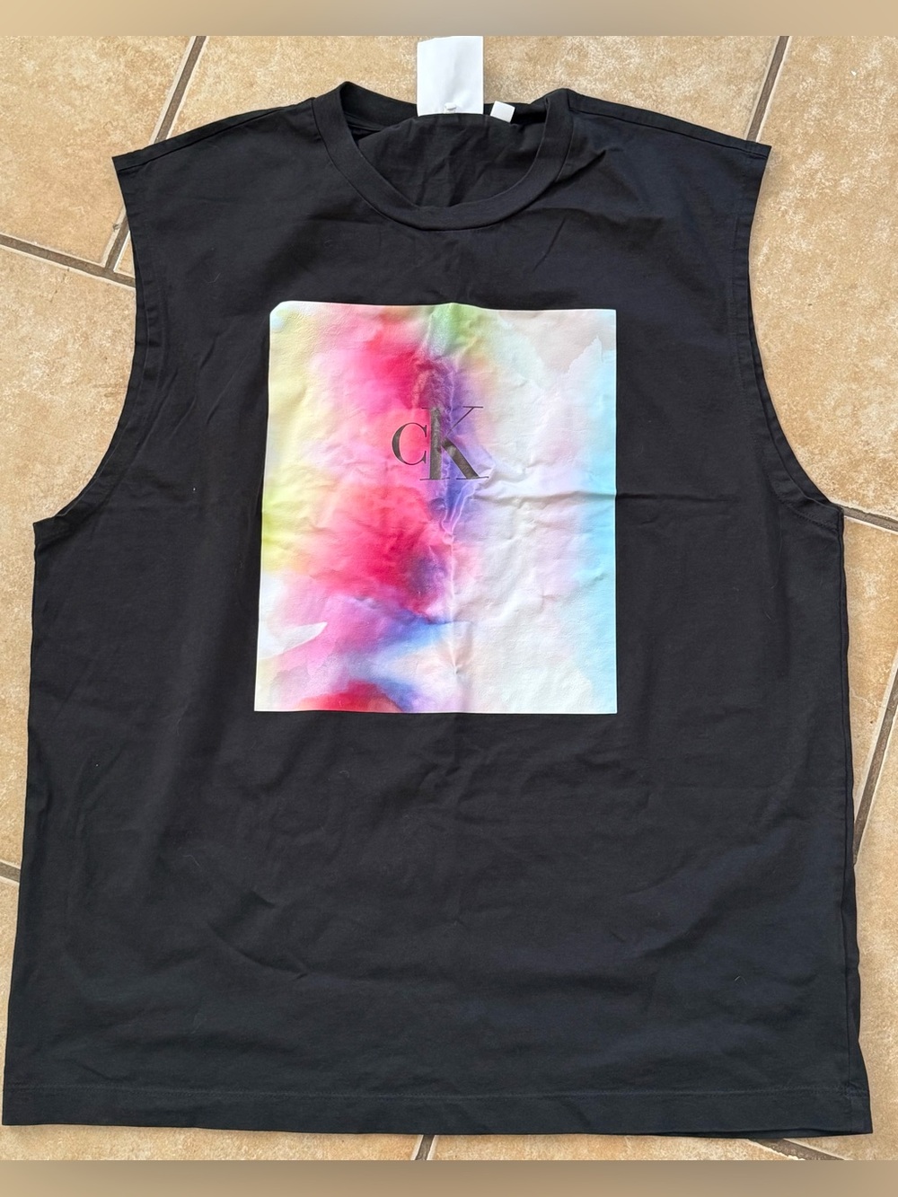 Calvin Klein Black Sleeveless Top with Colorful Graphic